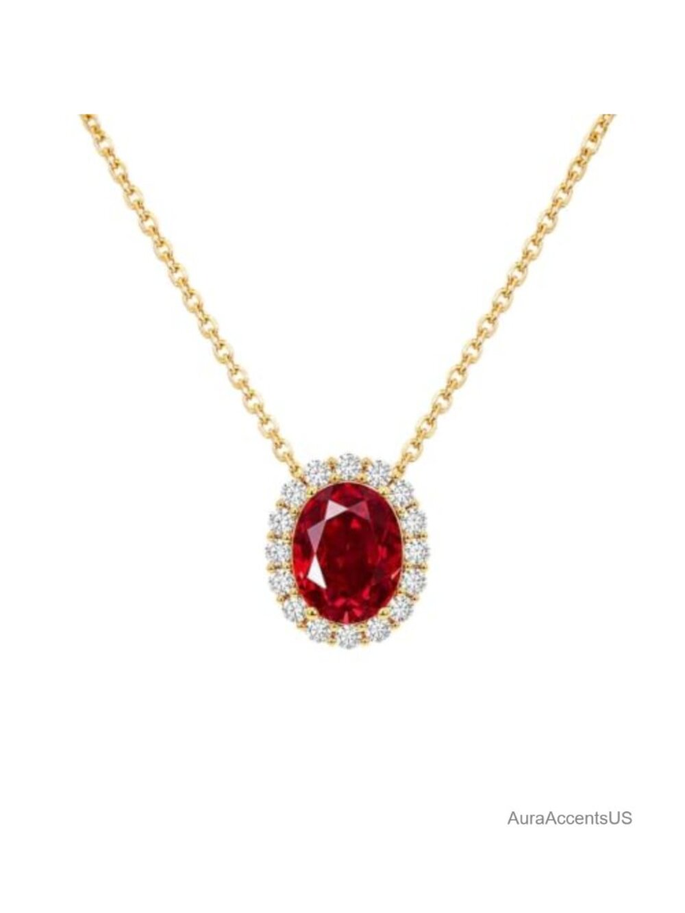 Sterling Silver Lab-Grown Oval Pendant Necklace with Zircon Halo